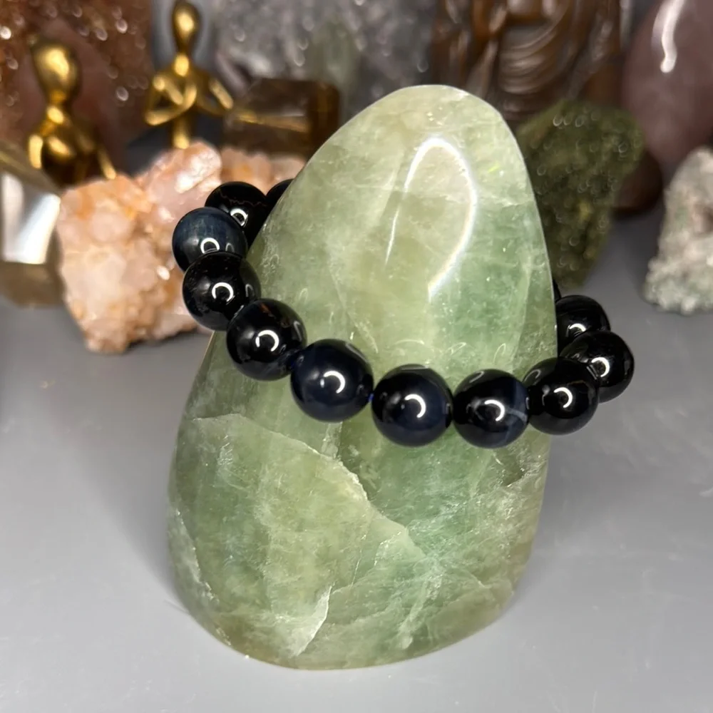 Blue Tiger Eye 14mm Men’s Beaded Bracelet - Picture 5 of 7